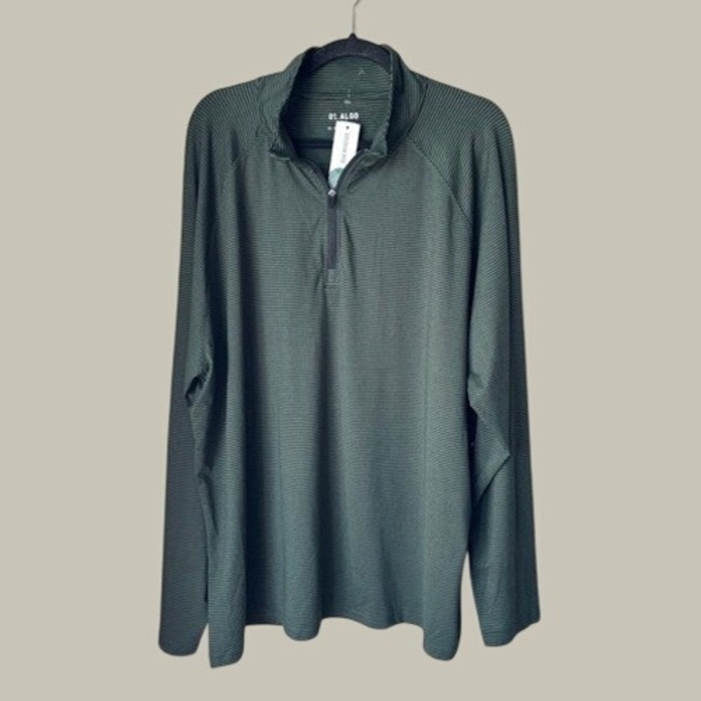 Men's ALGO Green Striped Athletic Long Sleeve Pullover Shirt XXL